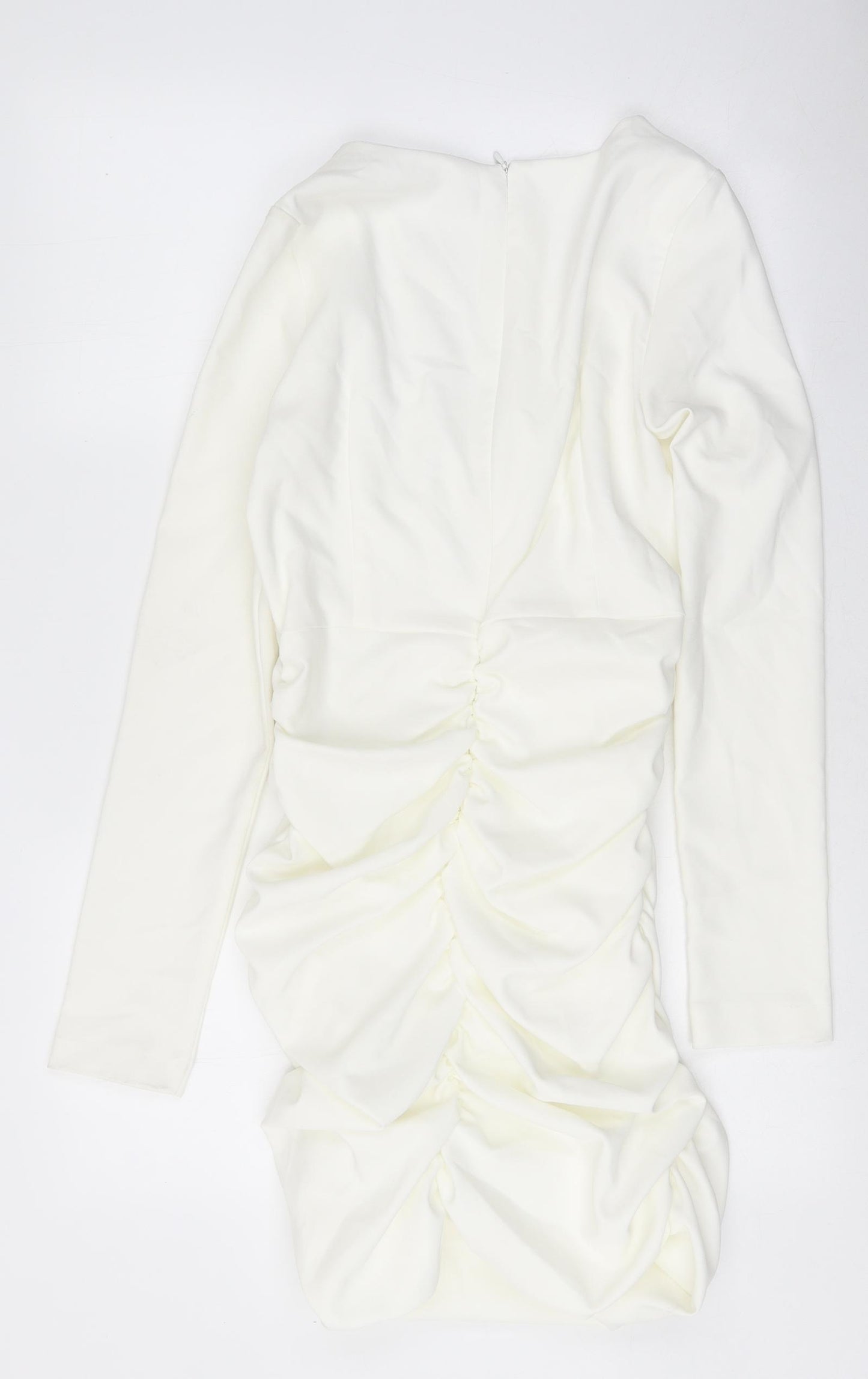 Zara Womens White Polyester Bodycon Size M V-Neck Zip
