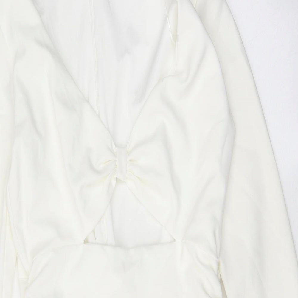 Zara Womens White Polyester Bodycon Size M V-Neck Zip