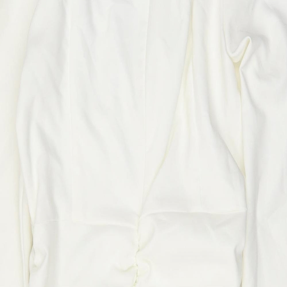 Zara Womens White Polyester Bodycon Size M V-Neck Zip
