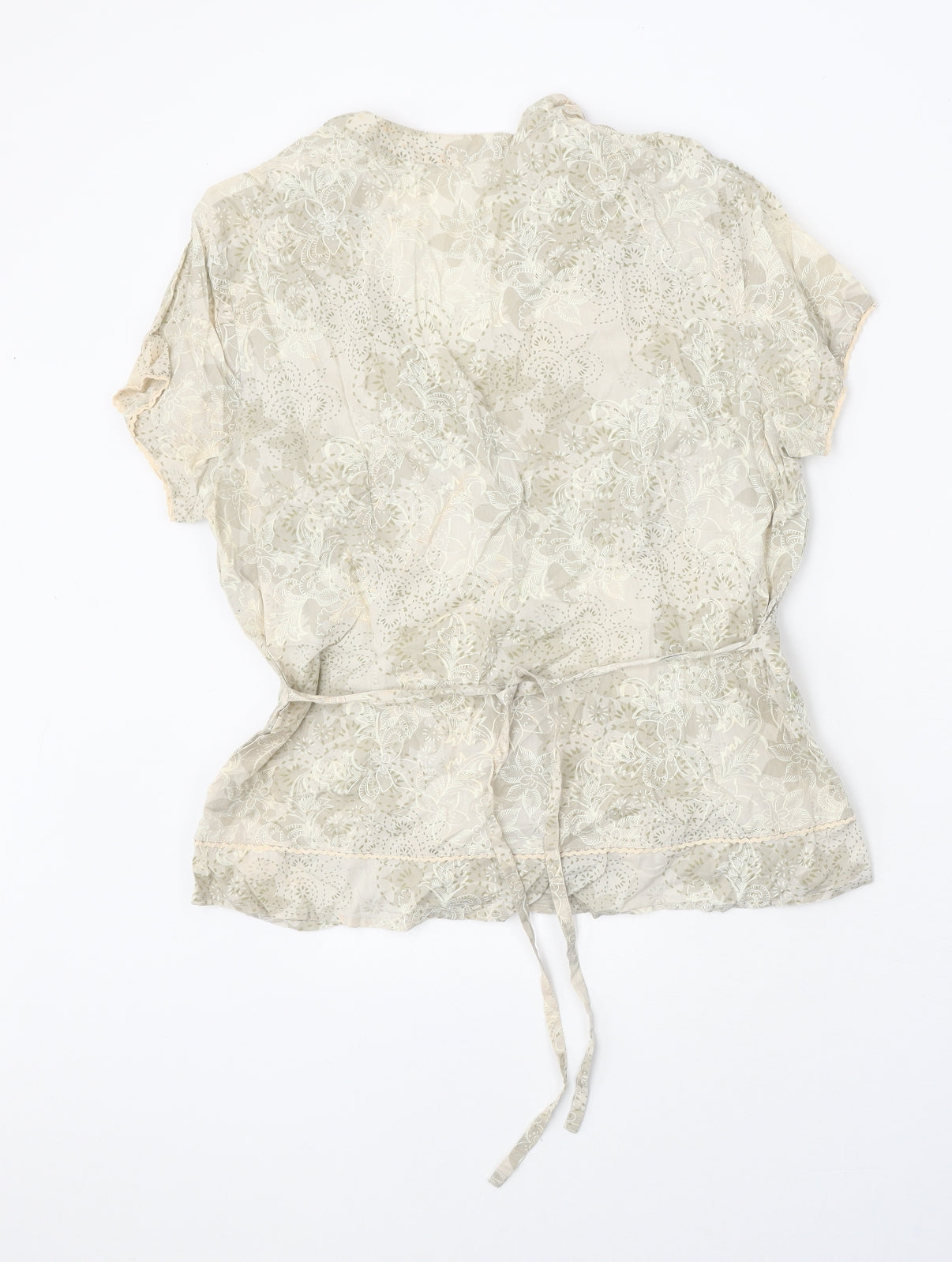 TU Womens Beige Floral 100% Cotton Basic Blouse Size 10 V-Neck