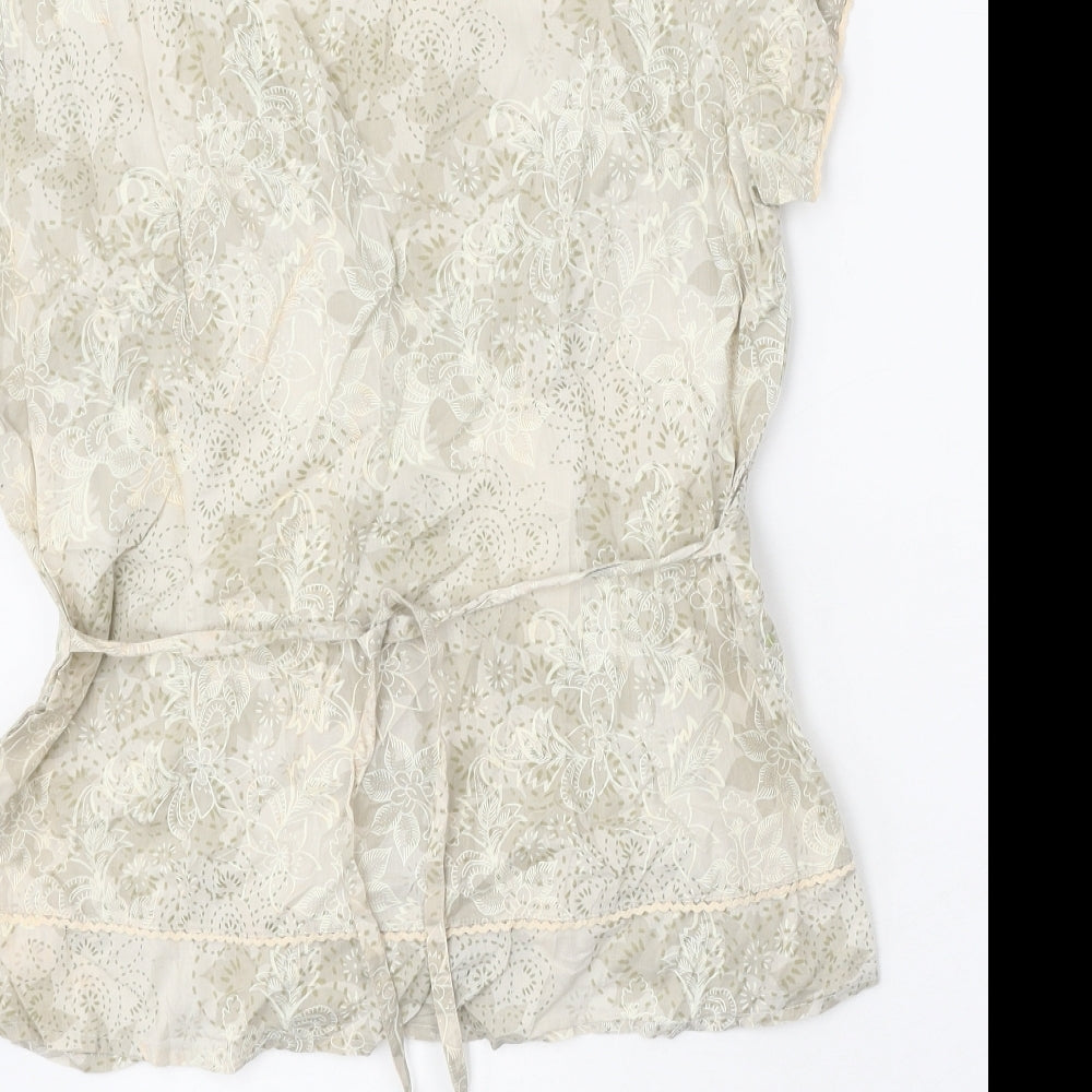 TU Womens Beige Floral 100% Cotton Basic Blouse Size 10 V-Neck