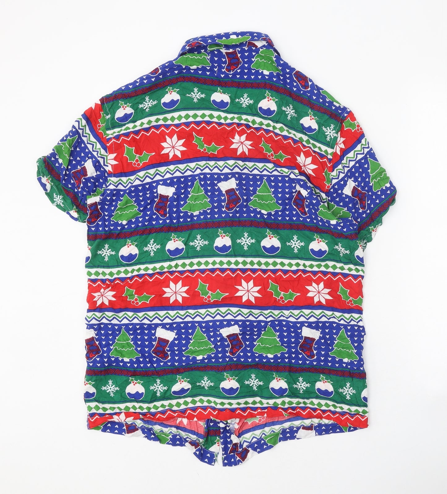 Urban Threads Mens Multicoloured Geometric Viscose Button-Up Size XL Collared Button - Christmas