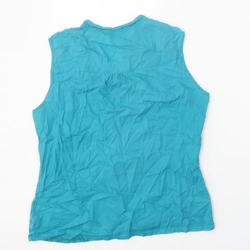 Debenhams Womens Blue 100% Cotton Basic Tank Size 10 V-Neck - Broderie Anglaise