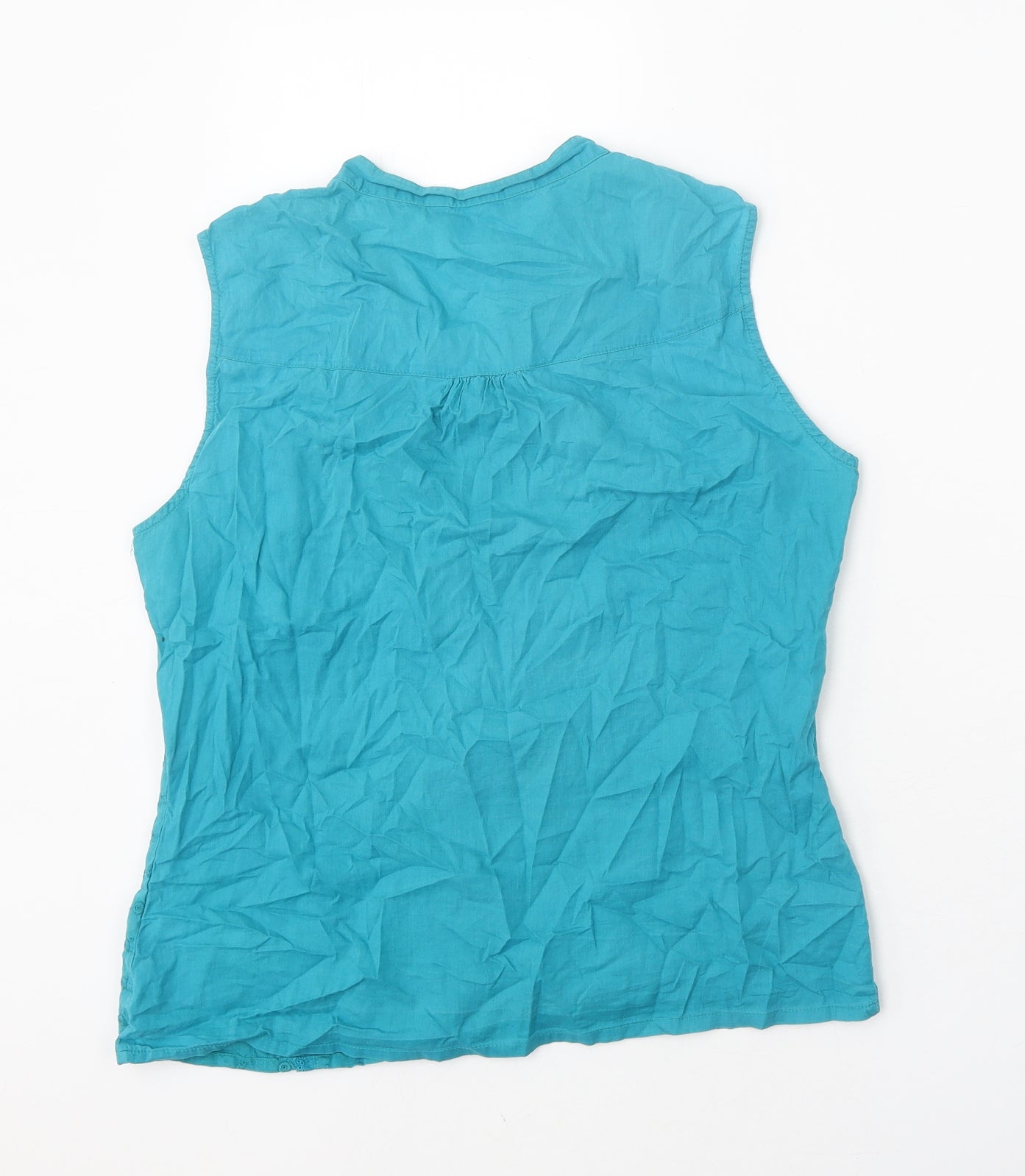 Debenhams Womens Blue 100% Cotton Basic Tank Size 10 V-Neck - Broderie Anglaise