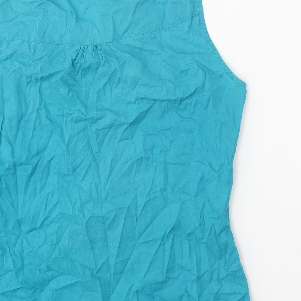 Debenhams Womens Blue 100% Cotton Basic Tank Size 10 V-Neck - Broderie Anglaise