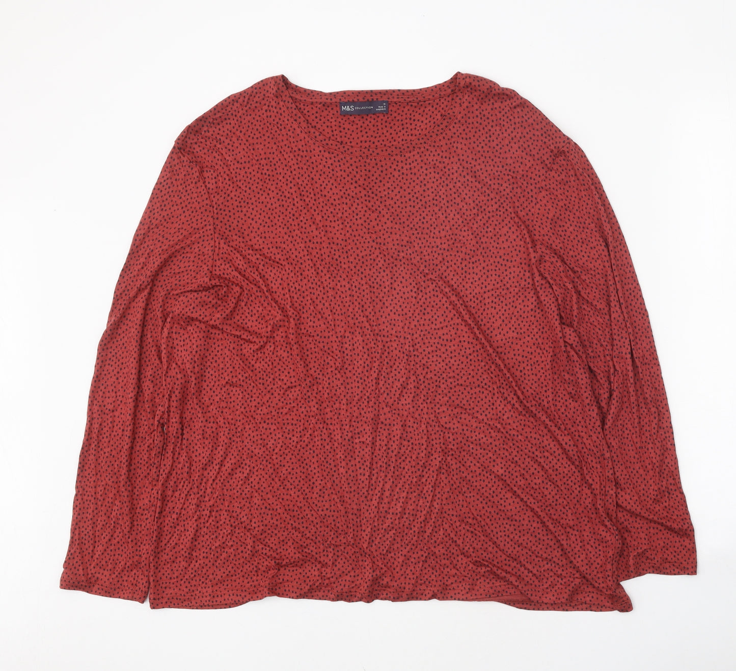 Marks and Spencer Womens Red Geometric Viscose Basic Blouse Size 18 Scoop Neck