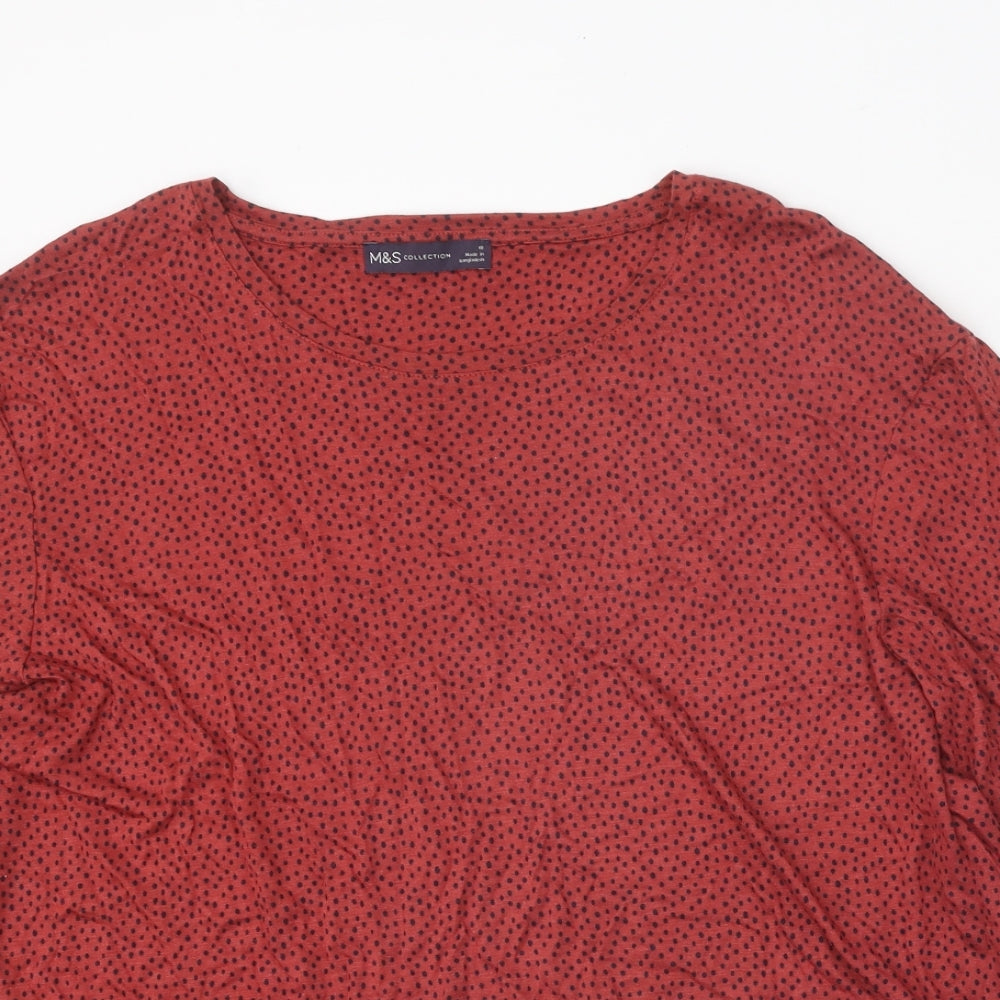 Marks and Spencer Womens Red Geometric Viscose Basic Blouse Size 18 Scoop Neck