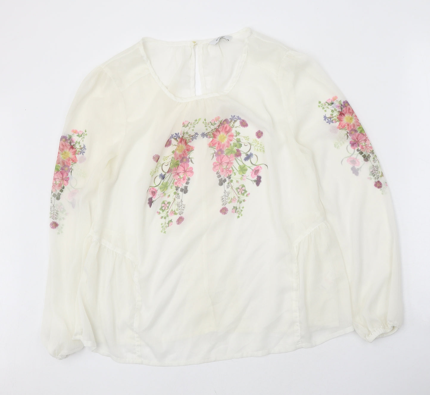 George Womens White Floral Polyester Basic Blouse Size 14 Scoop Neck