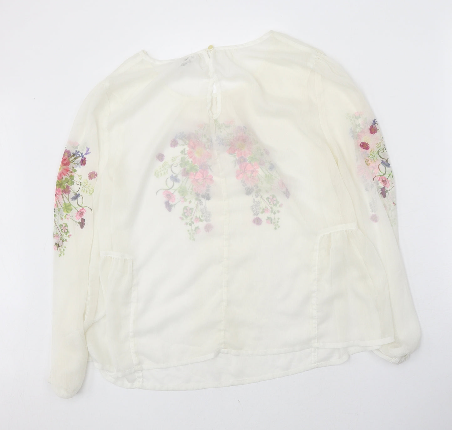 George Womens White Floral Polyester Basic Blouse Size 14 Scoop Neck