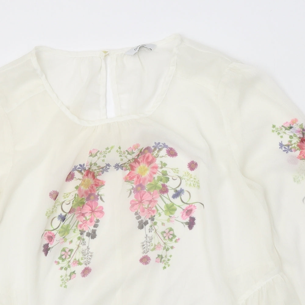George Womens White Floral Polyester Basic Blouse Size 14 Scoop Neck