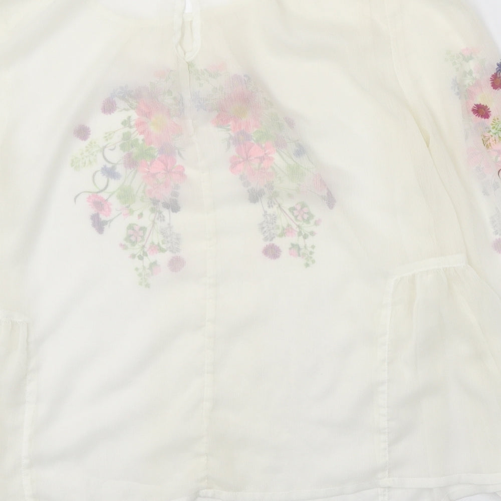 George Womens White Floral Polyester Basic Blouse Size 14 Scoop Neck