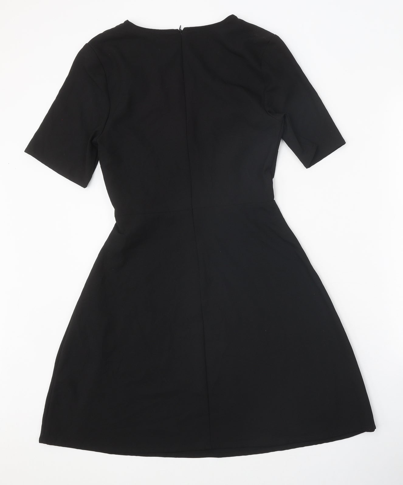 New Look Womens Black Floral Polyester Wrap Dress Size 6 V-Neck Zip