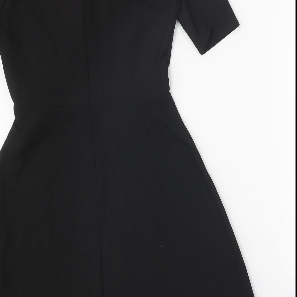 New Look Womens Black Floral Polyester Wrap Dress Size 6 V-Neck Zip
