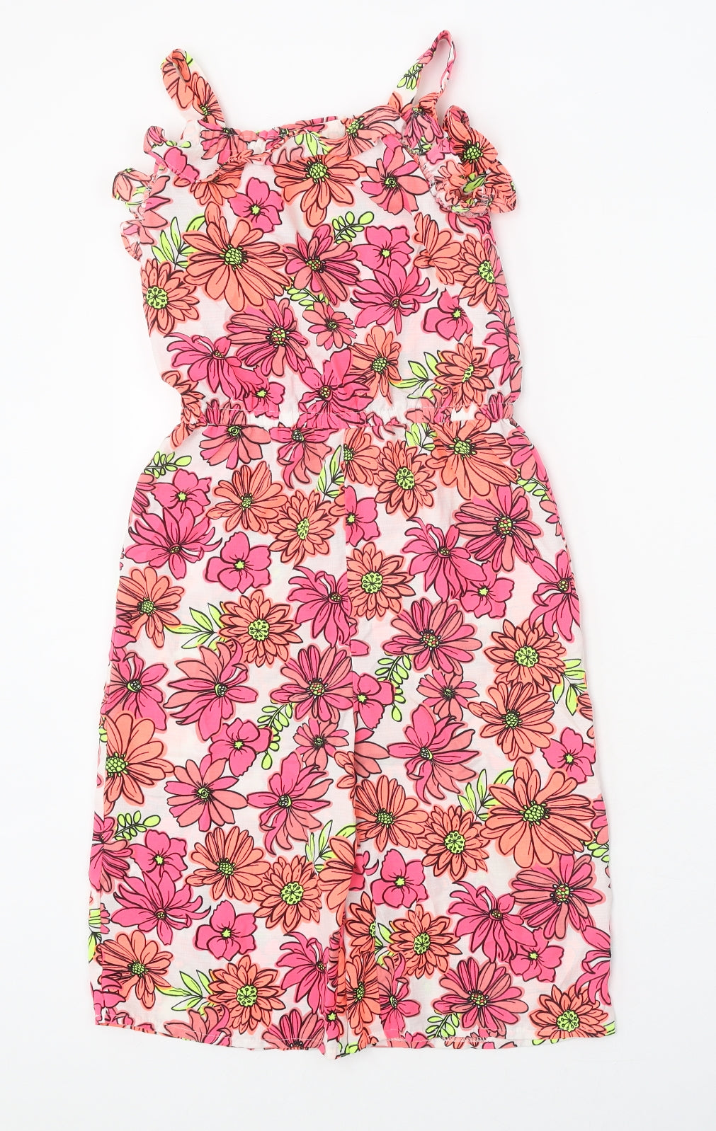 Nutmeg Girls Multicoloured Floral Polyester Jumpsuit One-Piece Size 7-8 Years Pullover