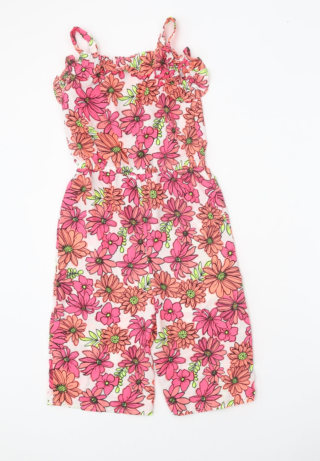 Nutmeg Girls Multicoloured Floral Polyester Jumpsuit One-Piece Size 7-8 Years Pullover