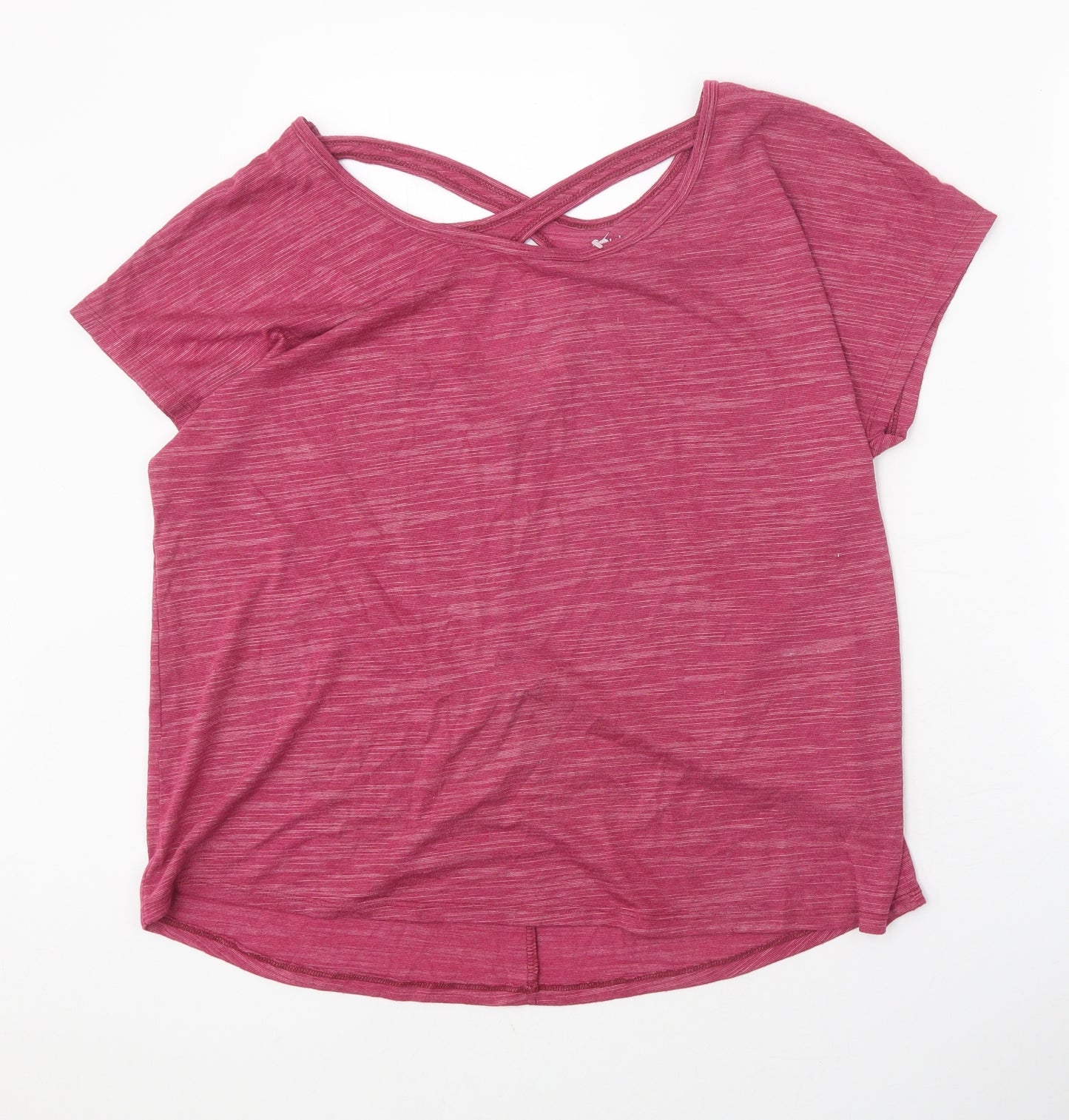 Souluxe Womens Pink Polyester Basic T-Shirt Size L Scoop Neck Pullover - Cross Back Detail