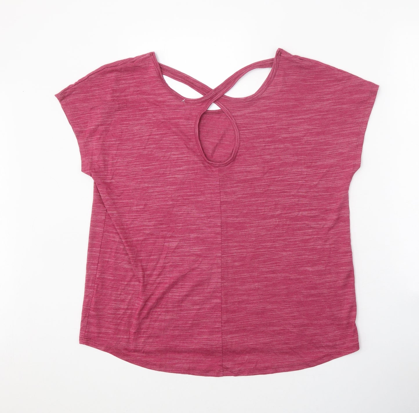 Souluxe Womens Pink Polyester Basic T-Shirt Size L Scoop Neck Pullover - Cross Back Detail