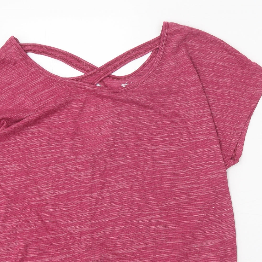 Souluxe Womens Pink Polyester Basic T-Shirt Size L Scoop Neck Pullover - Cross Back Detail