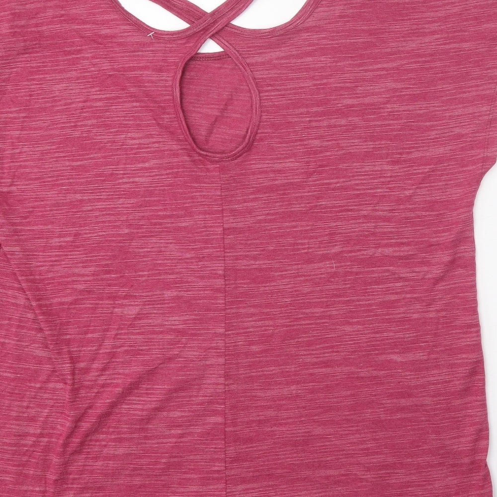 Souluxe Womens Pink Polyester Basic T-Shirt Size L Scoop Neck Pullover - Cross Back Detail