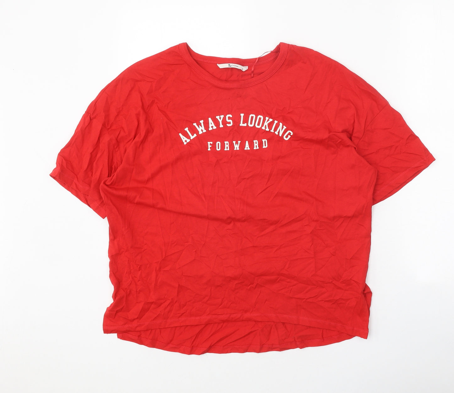 TU Womens Red 100% Cotton Basic T-Shirt Size 8 Round Neck