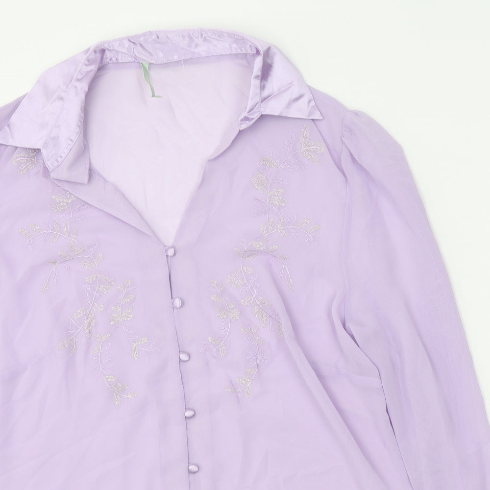 Marks and Spencer Womens Purple Polyester Basic Button-Up Size 18 V-Neck