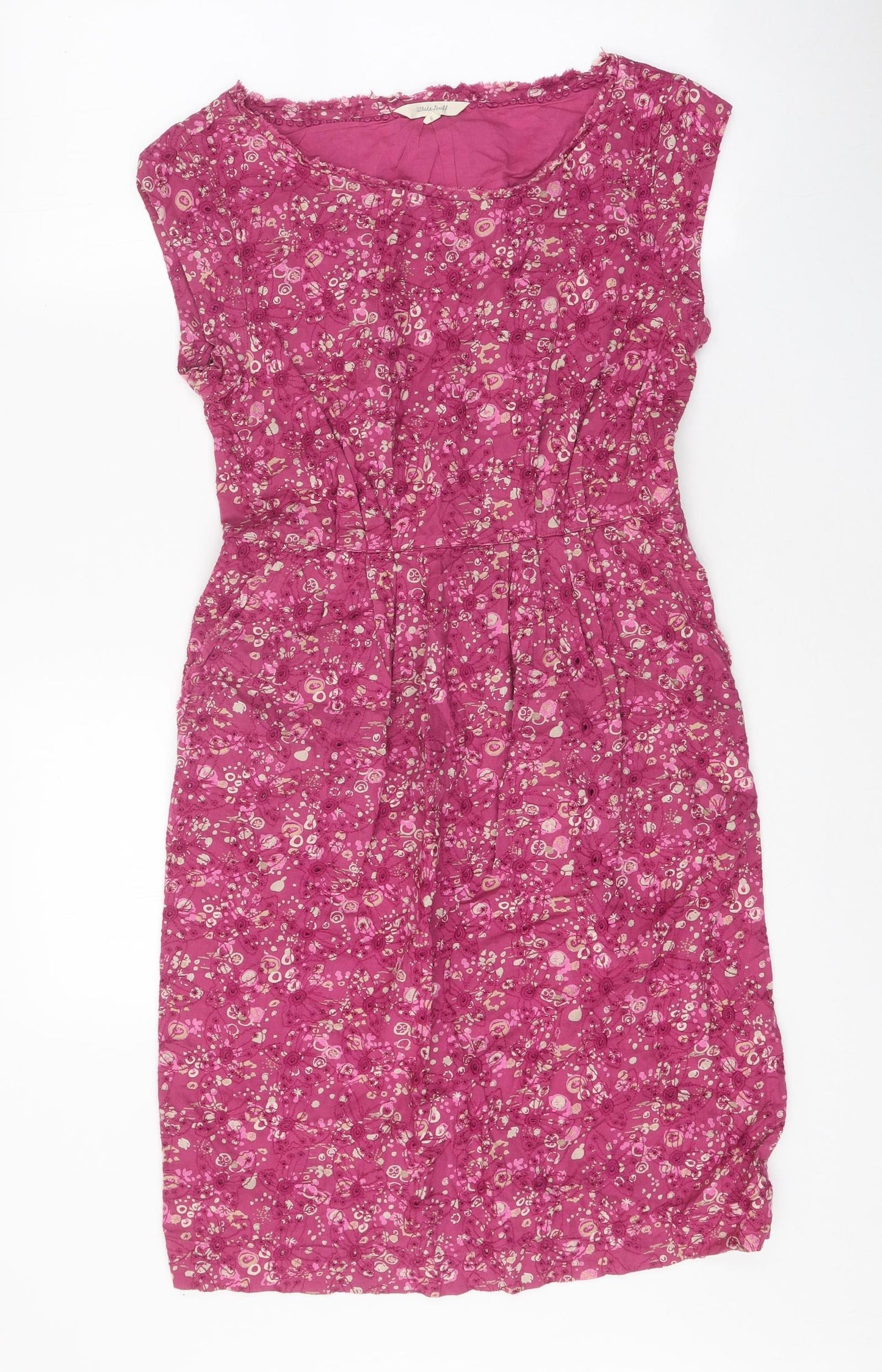 White Stuff Womens Pink Floral 100% Cotton Sheath Size 8 Round Neck Zip