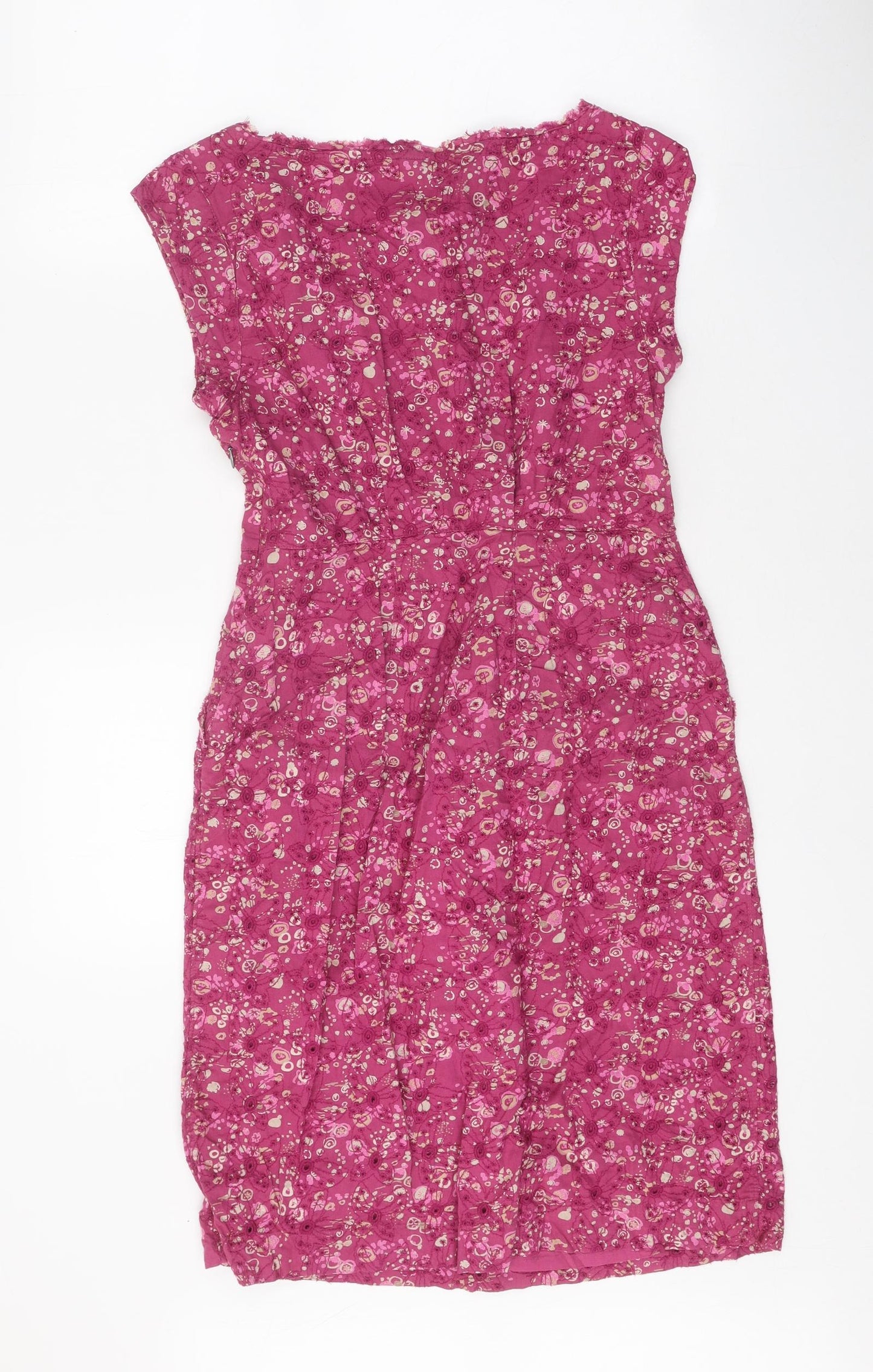 White Stuff Womens Pink Floral 100% Cotton Sheath Size 8 Round Neck Zip