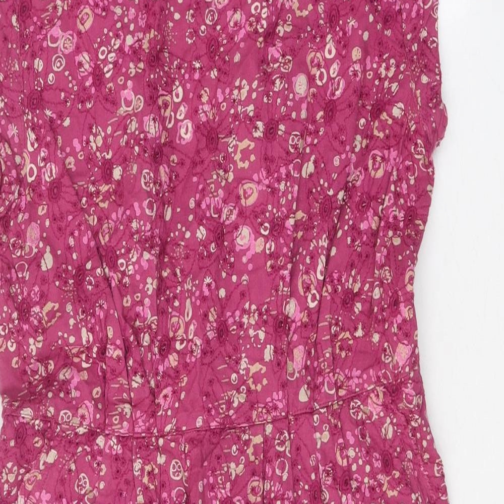 White Stuff Womens Pink Floral 100% Cotton Sheath Size 8 Round Neck Zip
