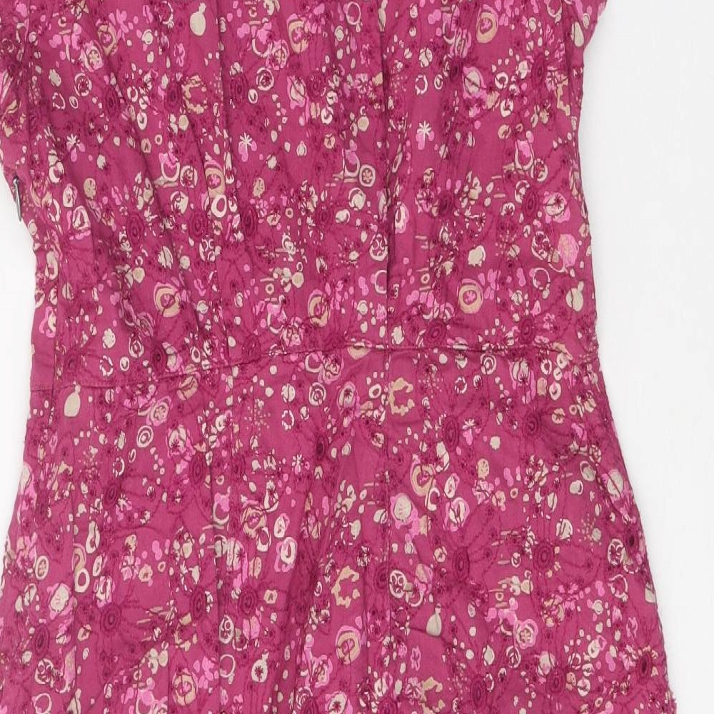 White Stuff Womens Pink Floral 100% Cotton Sheath Size 8 Round Neck Zip