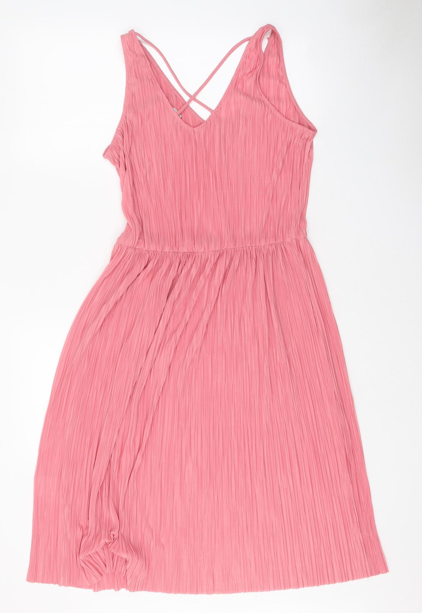 H&M Womens Pink Polyester Tank Dress Size M V-Neck Pullover