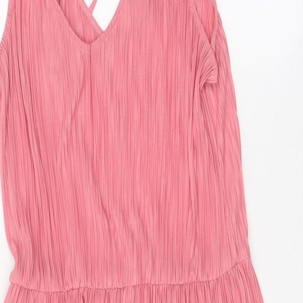 H&M Womens Pink Polyester Tank Dress Size M V-Neck Pullover