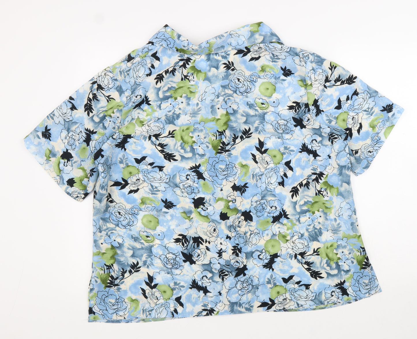 EWM Womens Blue Floral Polyester Basic Button-Up Size 22 Collared