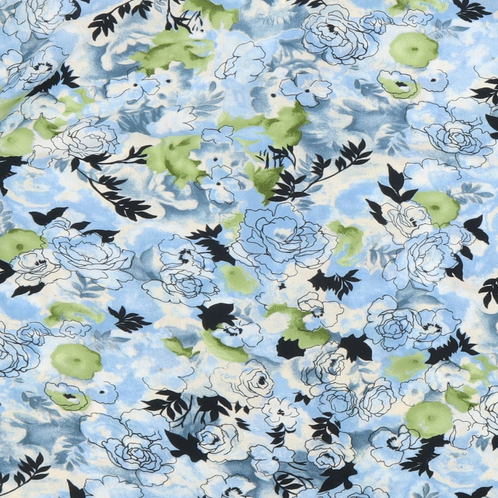 EWM Womens Blue Floral Polyester Basic Button-Up Size 22 Collared