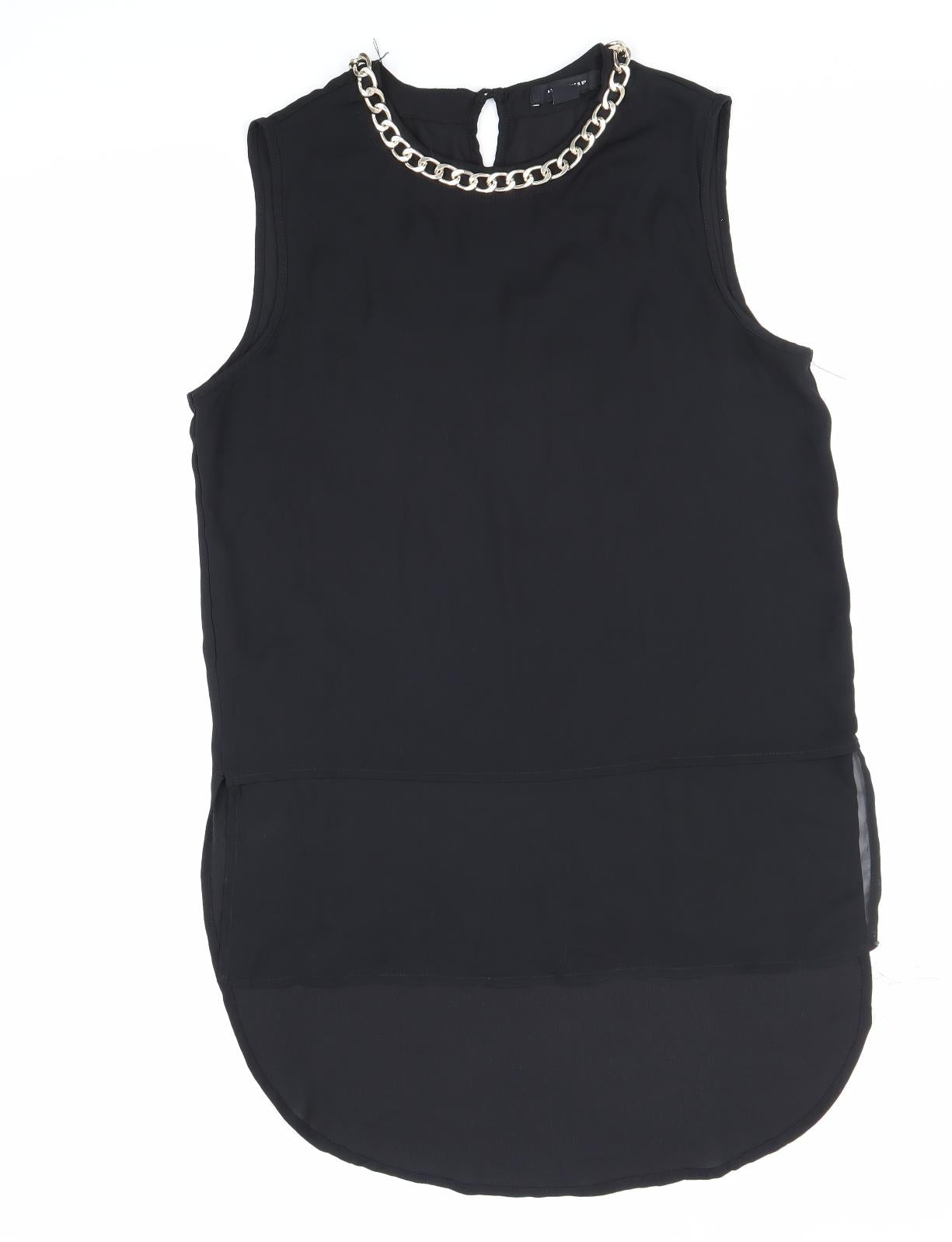 Primark Womens Black Polyester Basic Blouse Size 12 Round Neck - Chain Detail