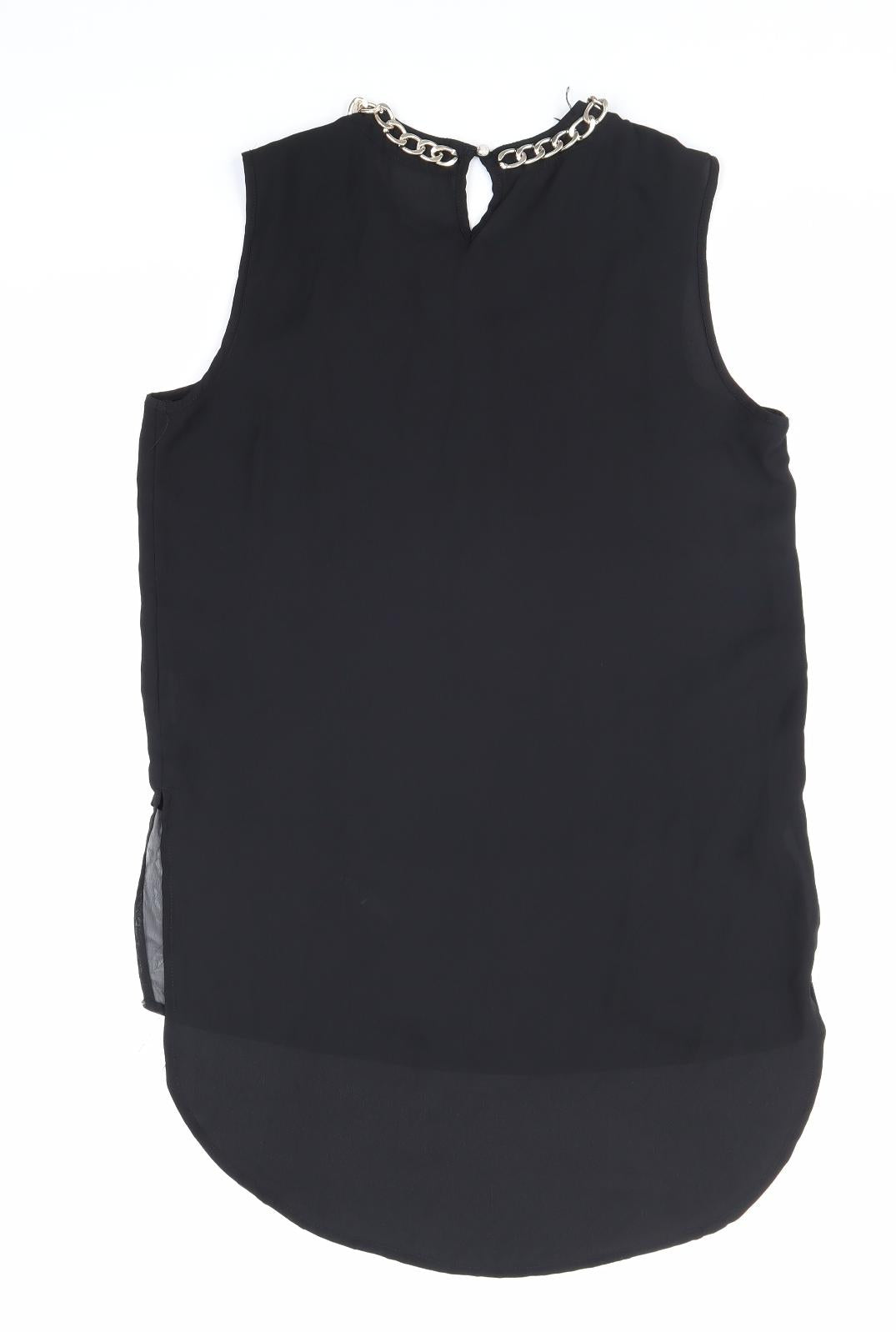 Primark Womens Black Polyester Basic Blouse Size 12 Round Neck - Chain Detail