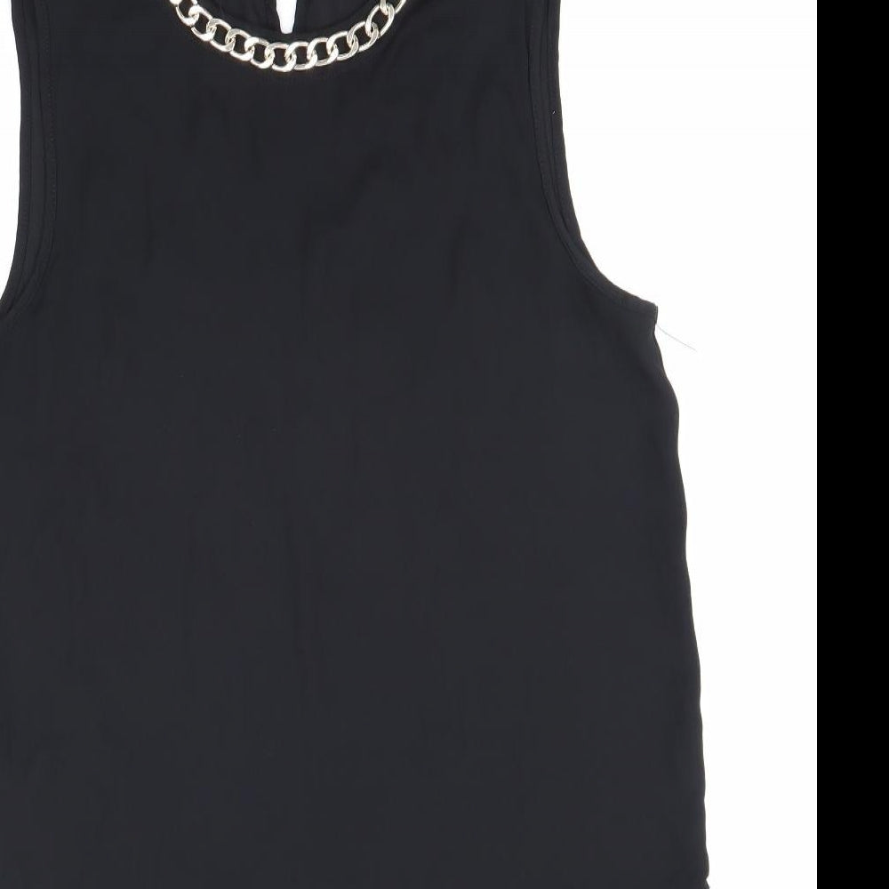 Primark Womens Black Polyester Basic Blouse Size 12 Round Neck - Chain Detail