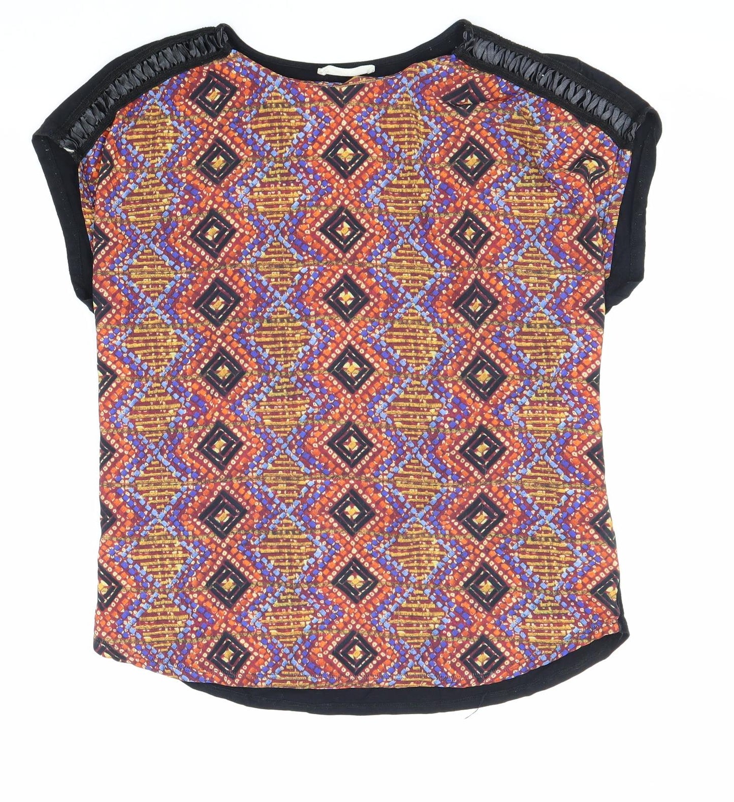 Marks and Spencer Womens Multicoloured Geometric Cotton Basic Blouse Size 12 Round Neck