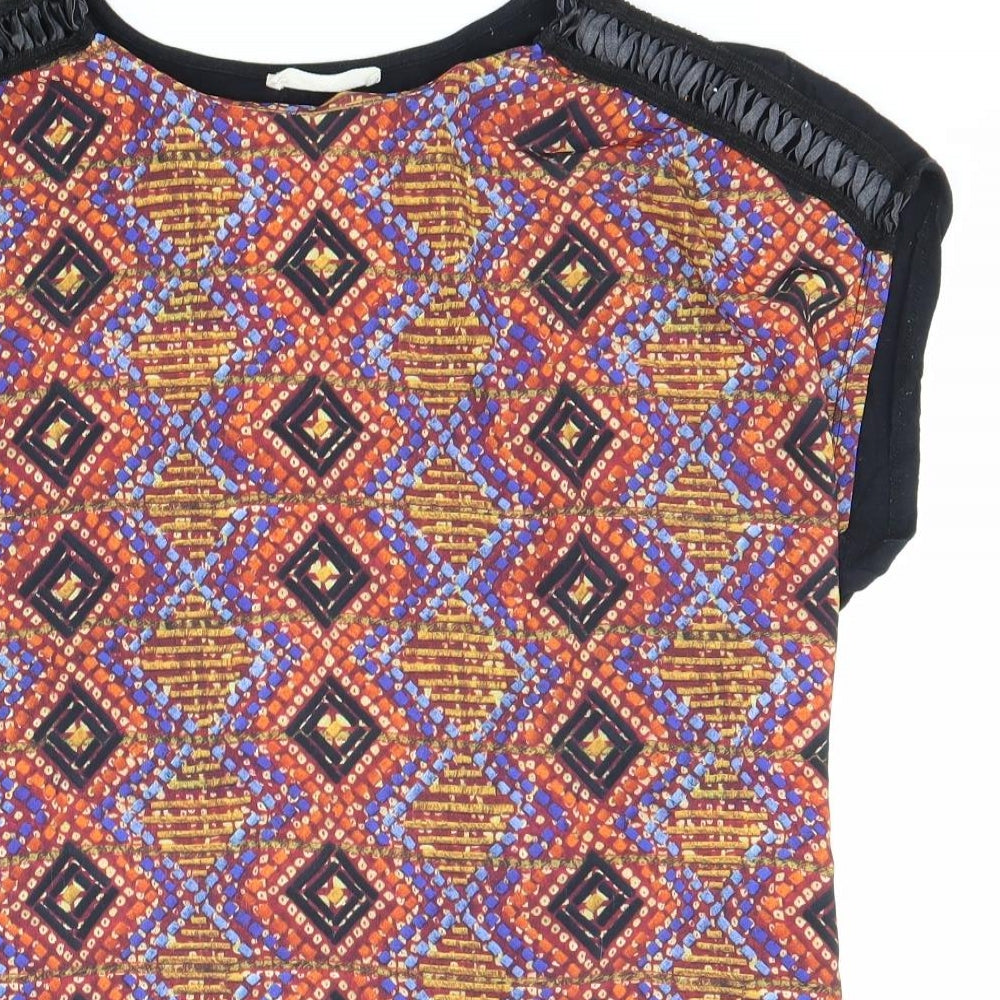 Marks and Spencer Womens Multicoloured Geometric Cotton Basic Blouse Size 12 Round Neck
