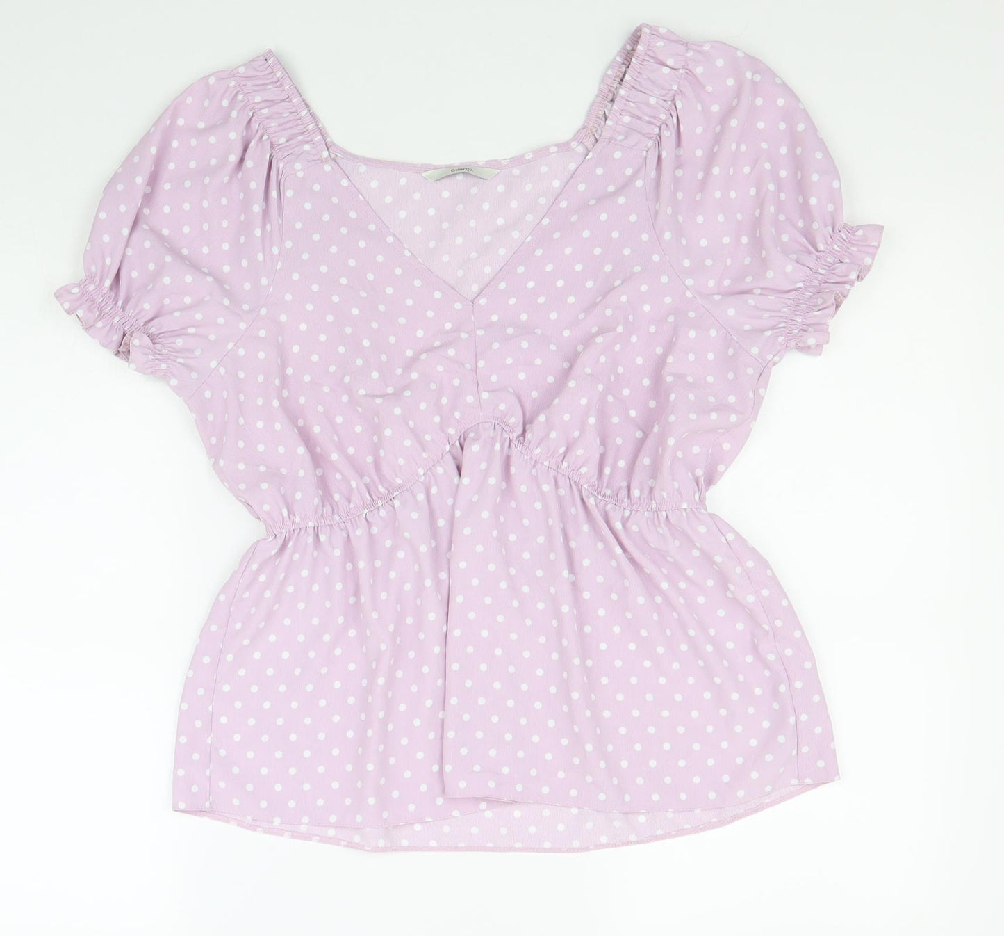 George Womens Purple Polka Dot Polyester Basic Blouse Size 14 V-Neck - Peplum