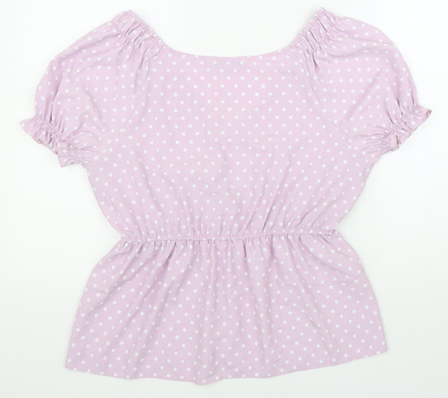 George Womens Purple Polka Dot Polyester Basic Blouse Size 14 V-Neck - Peplum