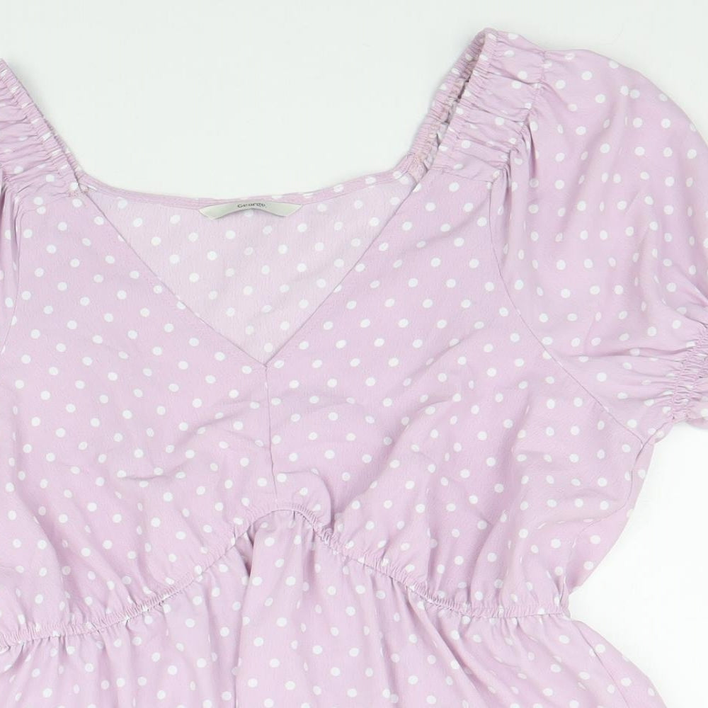 George Womens Purple Polka Dot Polyester Basic Blouse Size 14 V-Neck - Peplum