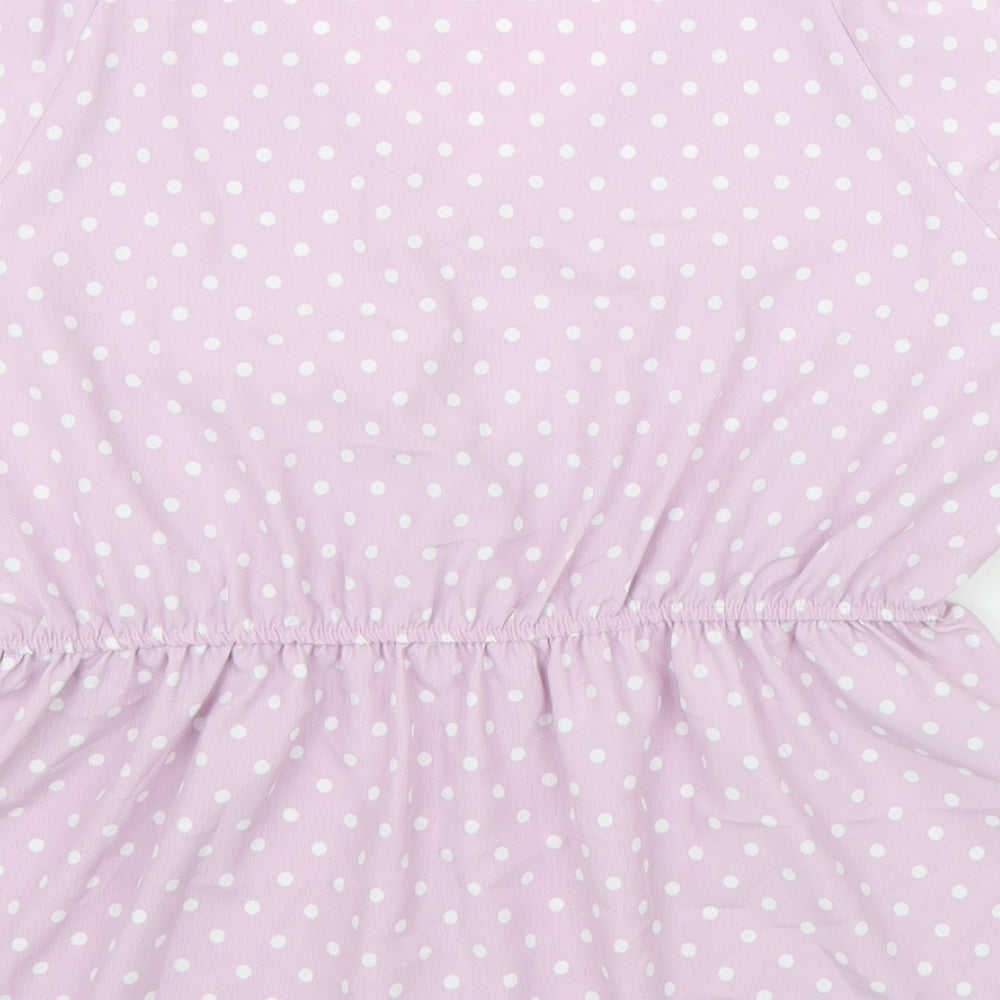 George Womens Purple Polka Dot Polyester Basic Blouse Size 14 V-Neck - Peplum