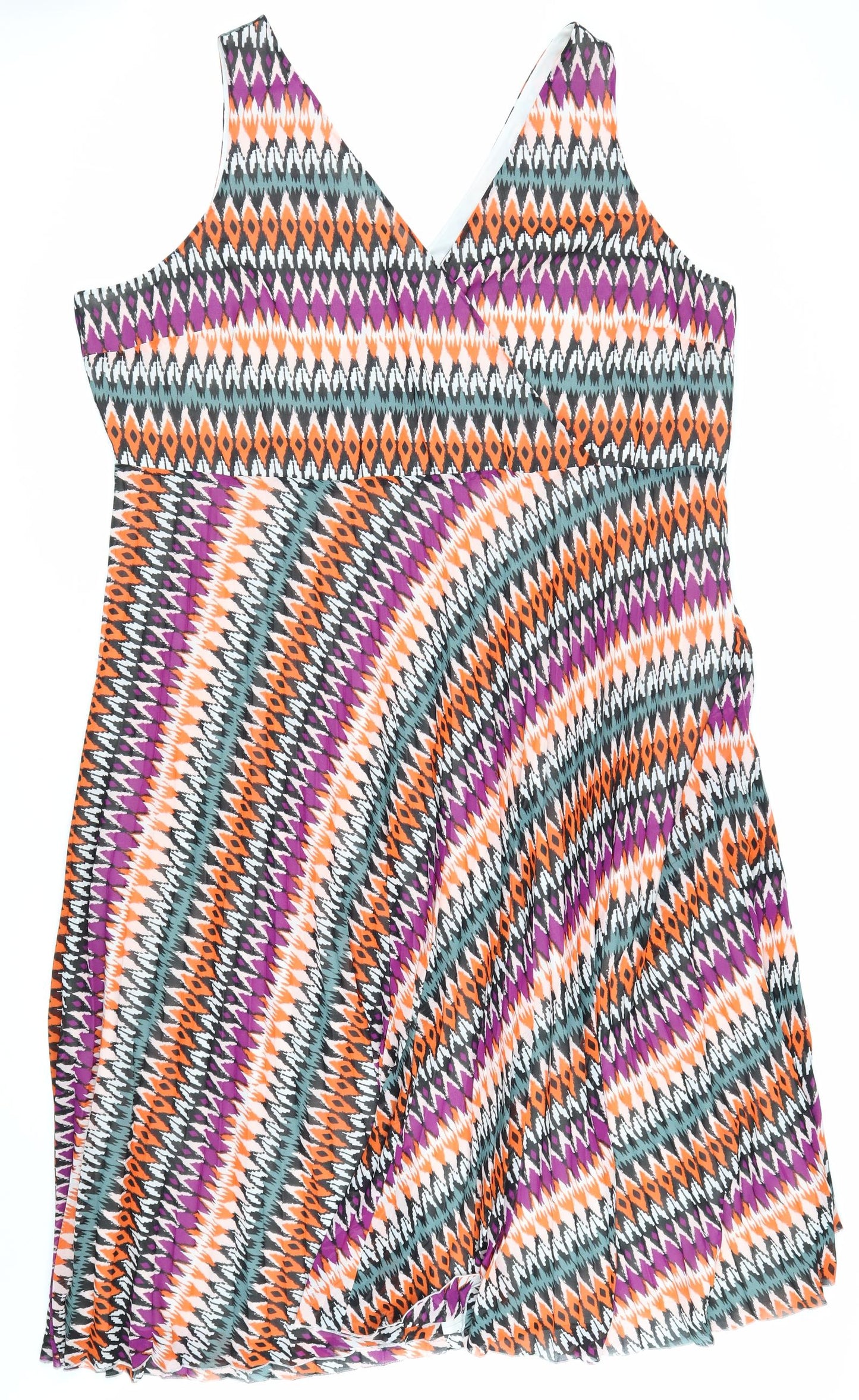 Marks and Spencer Womens Multicoloured Geometric Polyester Tank Dress Size 24 V-Neck Zip