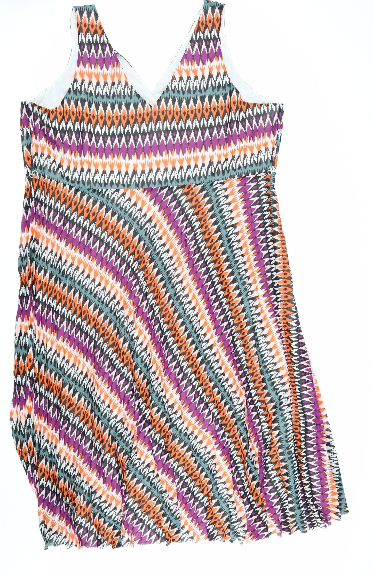 Marks and Spencer Womens Multicoloured Geometric Polyester Tank Dress Size 24 V-Neck Zip