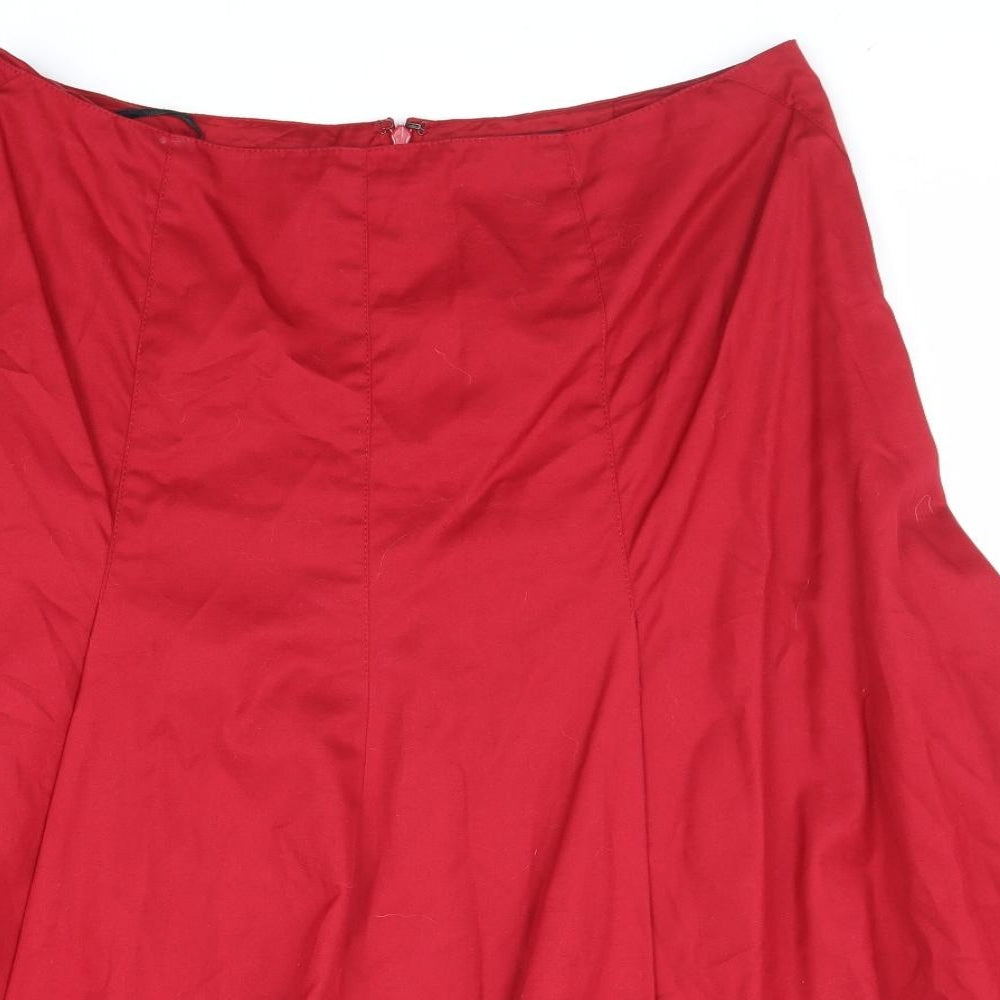 Linea Womens Red Cotton Flare Skirt Size 14 Zip