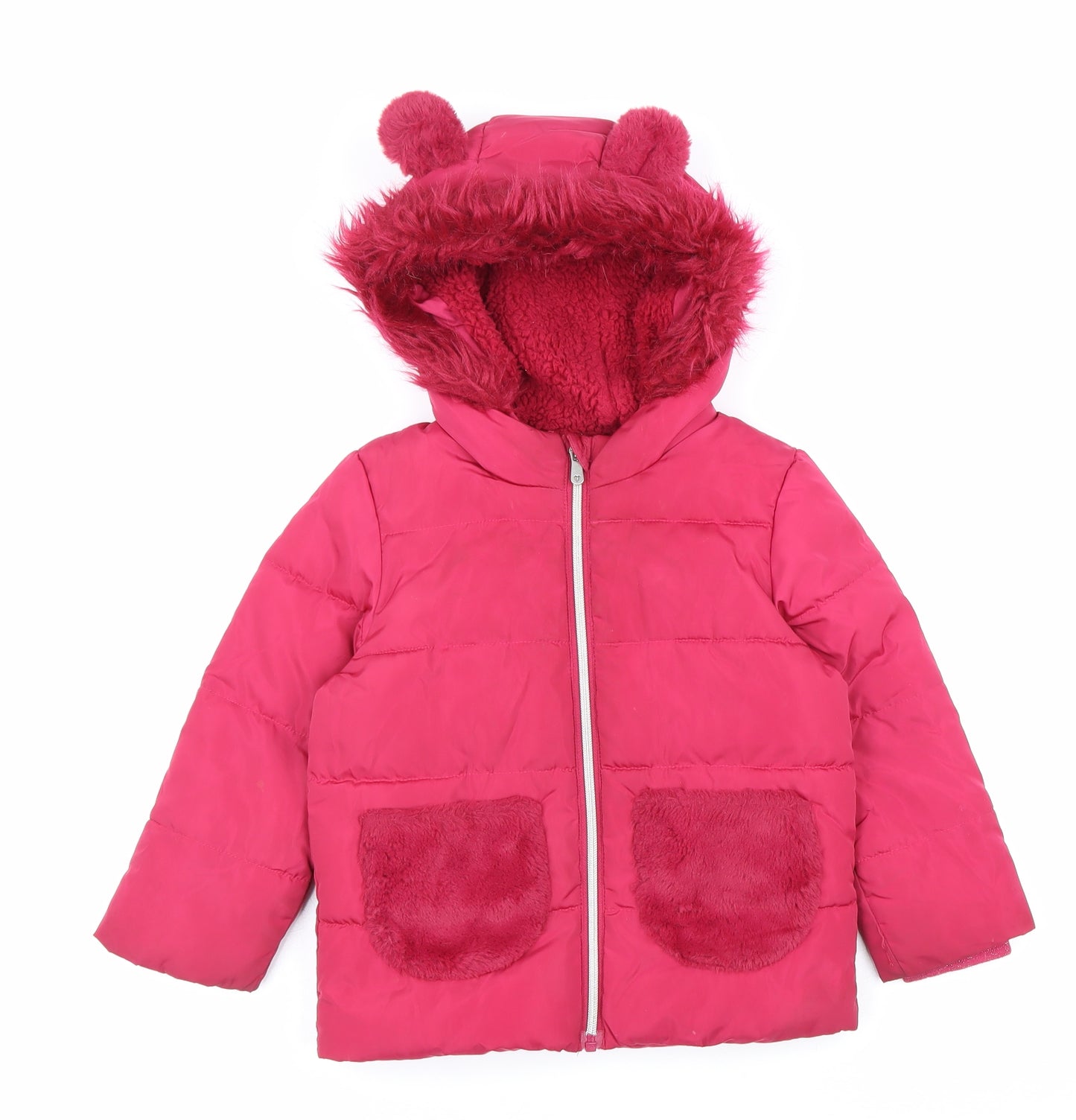 TU Girls Pink Quilted Coat Size 3-4 Years Zip