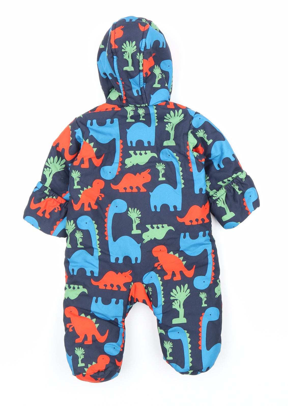 Marks and Spencer Boys Multicoloured Quilted Snowsuit Size 0-3 Months Zip - Dinosaur