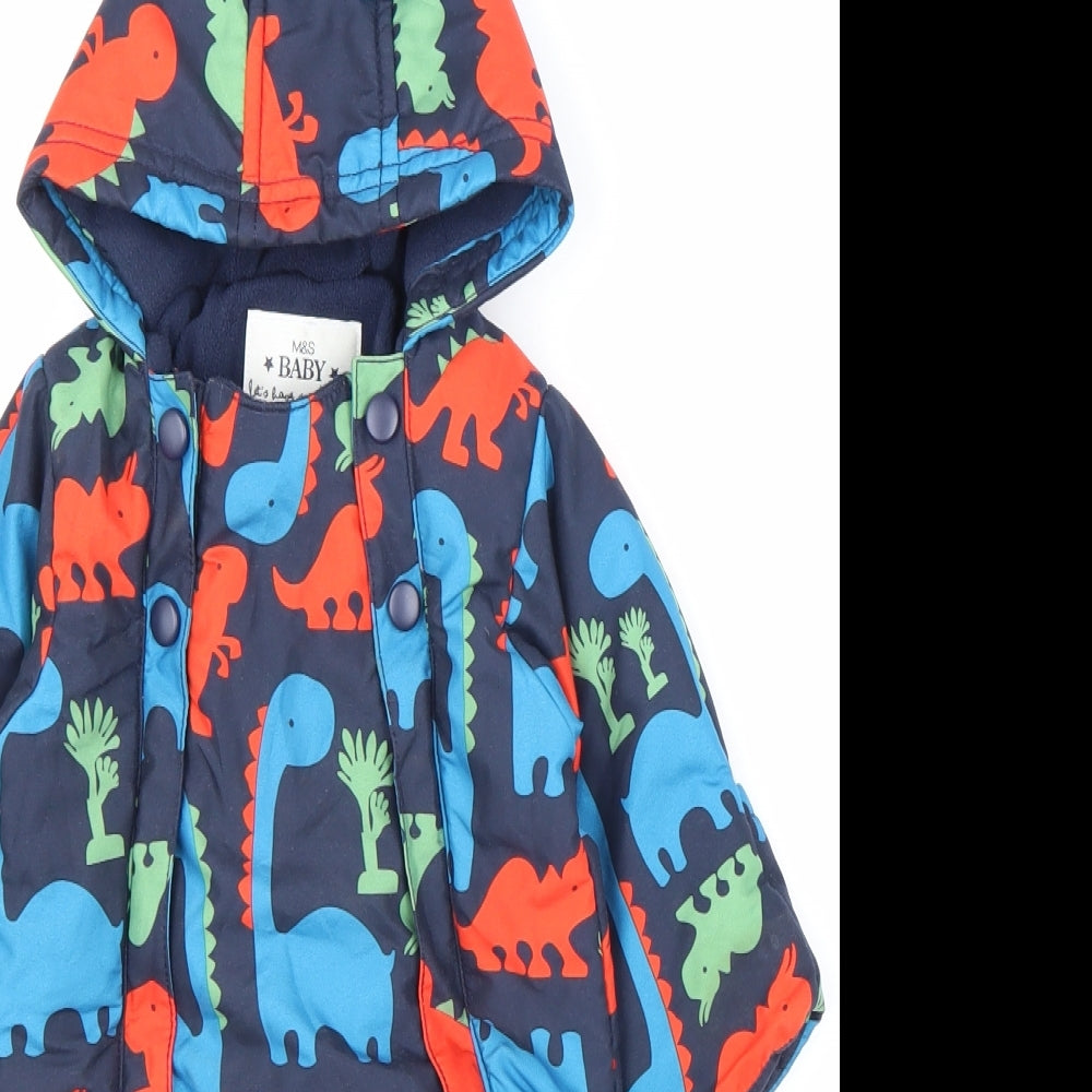 Marks and Spencer Boys Multicoloured Quilted Snowsuit Size 0-3 Months Zip - Dinosaur