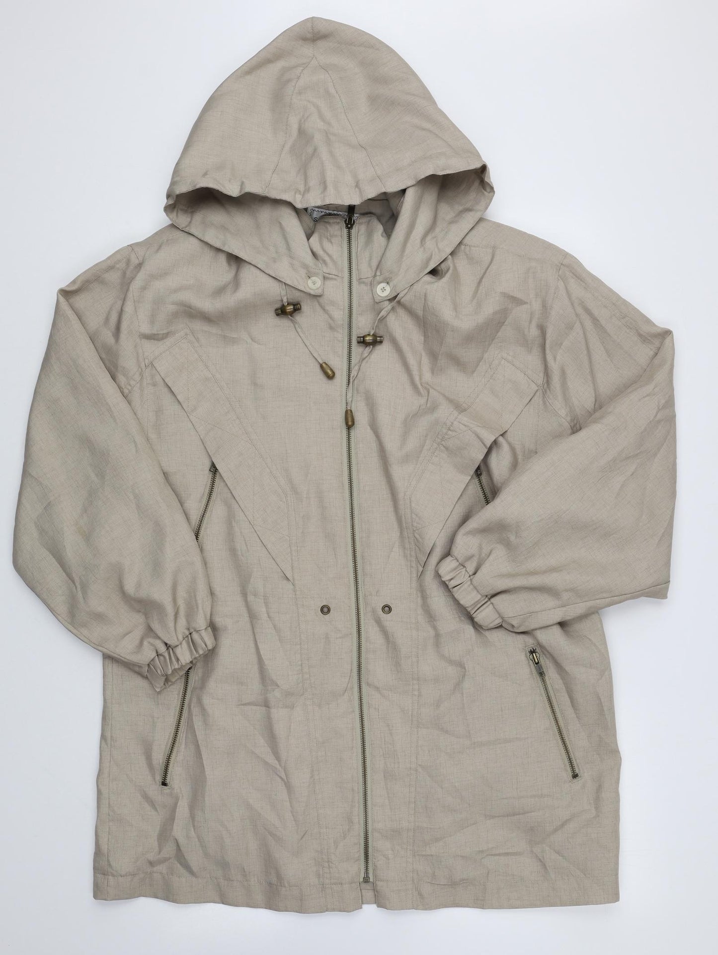 Preworn Womens Beige Rain Coat Coat Size M Zip