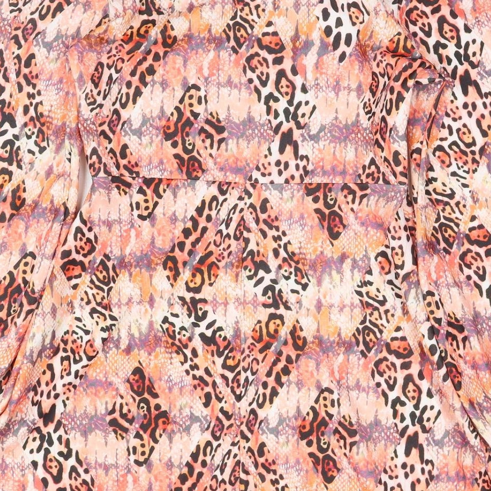 Boohoo Womens Orange Geometric Polyester A-Line Size 10 Round Neck